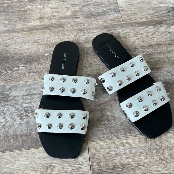 Marc Fisher Mfbolive White Studded Two Strap Slide Sandals - Picture 3 of 5